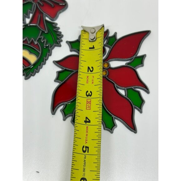 VTG Stained Glass Tiffany Style Sun Catcher Poinsettia Holly & Ornament USA ‘82 - Picture 6 of 6